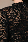 Black Sheer Floral Lace Mock-Neck Long-Sleeve Top