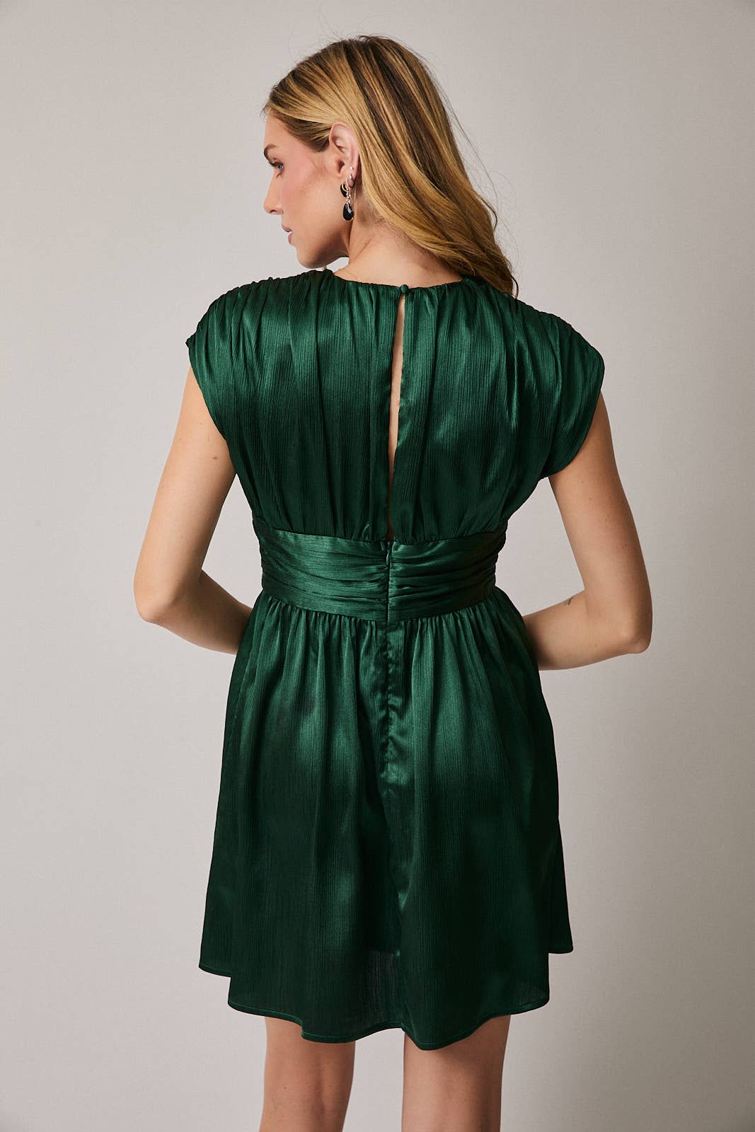 Emerald Satin Fit-and-Flare Mini Dress