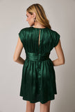 Emerald Satin Fit-and-Flare Mini Dress
