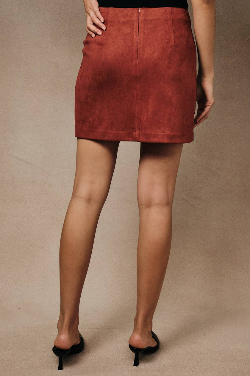 Colorblock Faux Suede Mini Skirt in Black, Tan & Rust