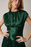 Emerald Satin Fit-and-Flare Mini Dress