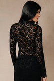 Black Sheer Floral Lace Mock-Neck Long-Sleeve Top