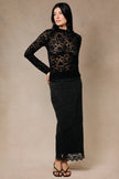 Black Sheer Floral Lace Mock-Neck Long-Sleeve Top